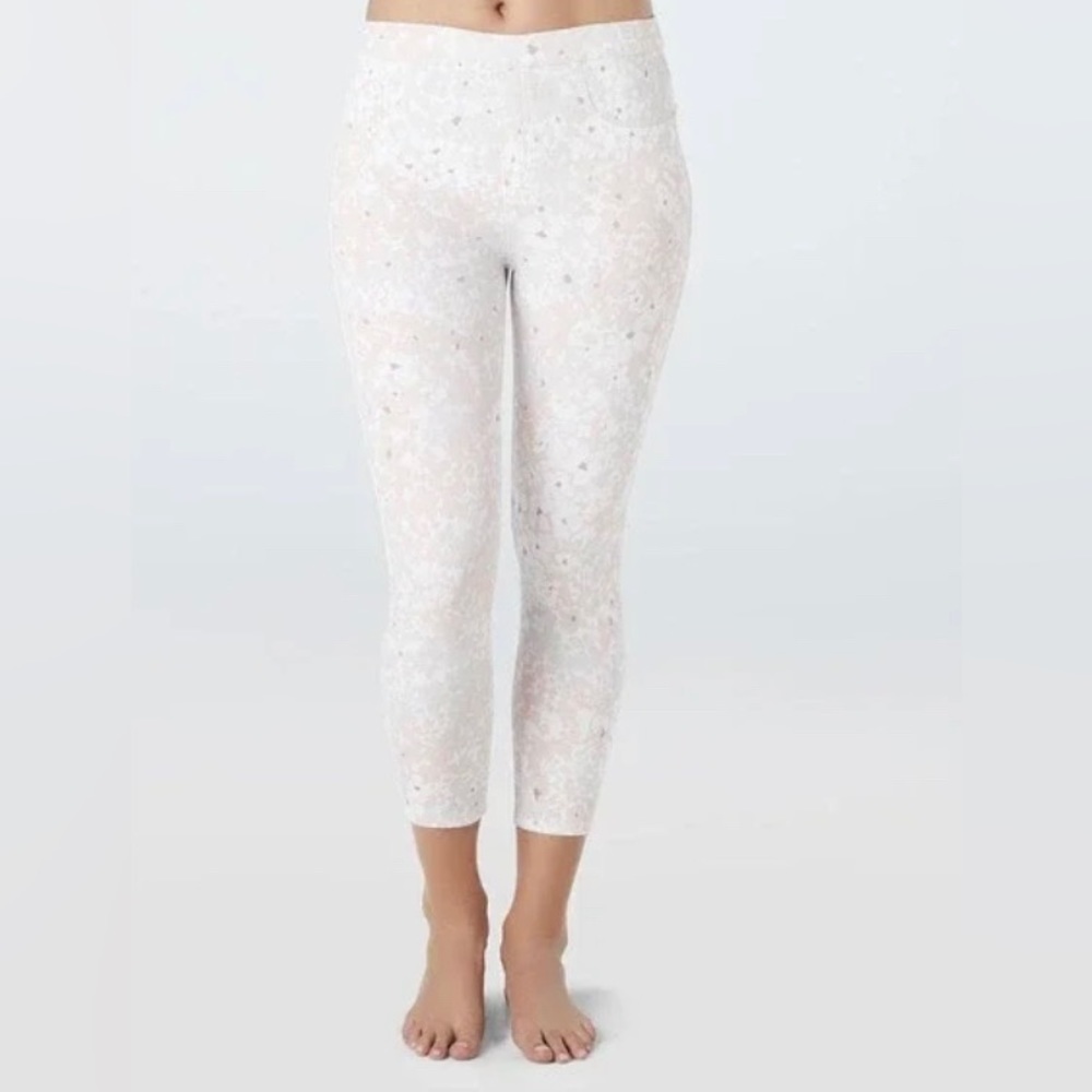 SPANX Floral Cropped Jean-ish Leggings Pants Blush Petal, Size S